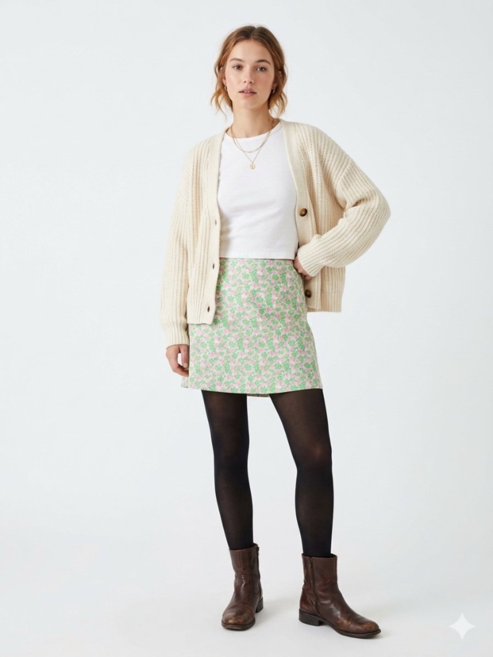 Cider Floral Mini Skirt Pink Green Flower L Y2K Indie Cottage Coquette Domapine